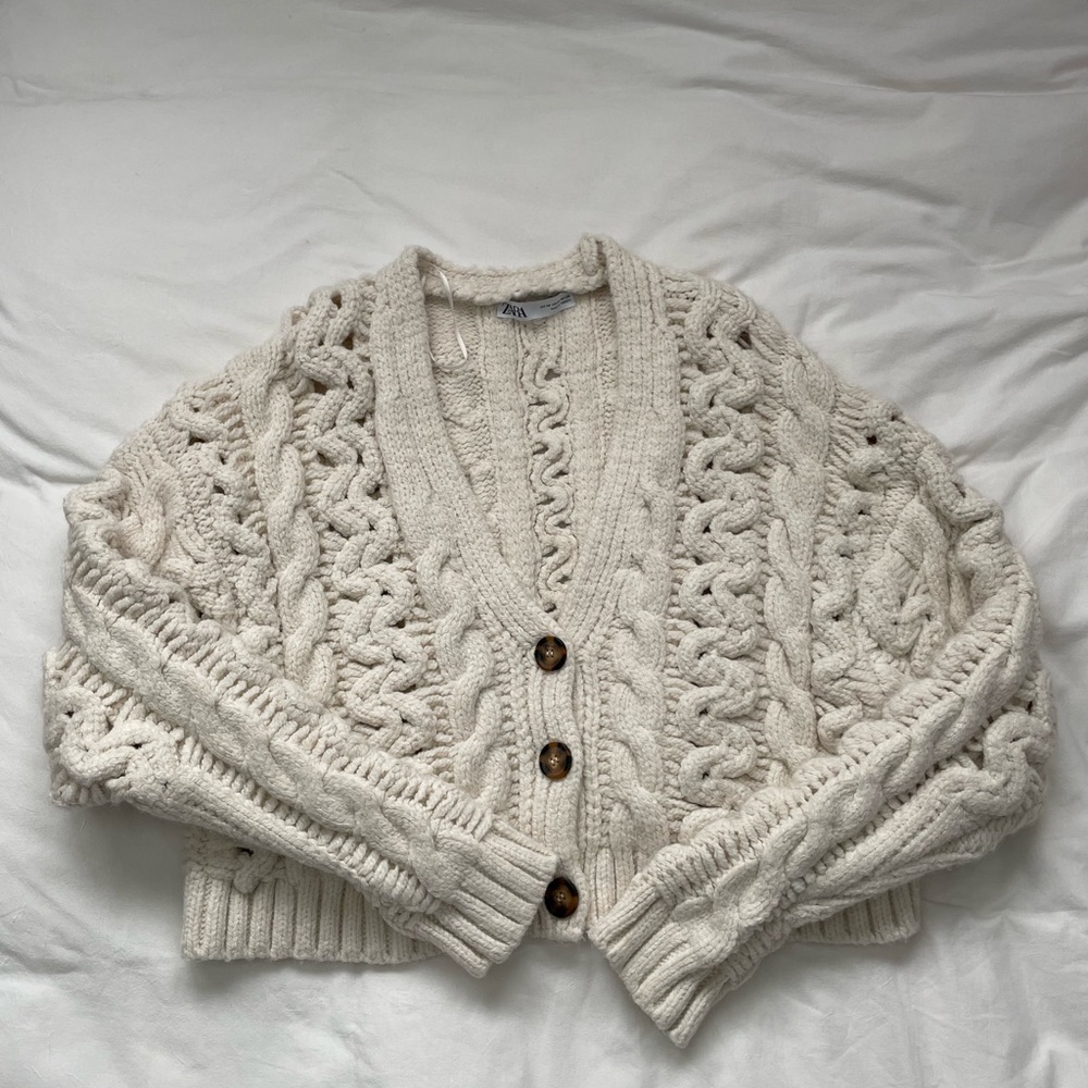 Zara chunky knit cream cardigan